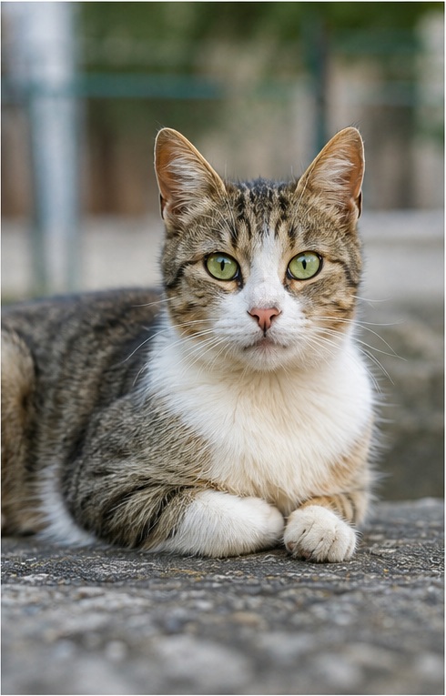 A stray cat receiving care