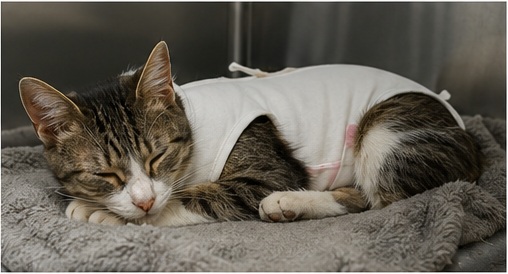 A cat recovering after veterinary treatment